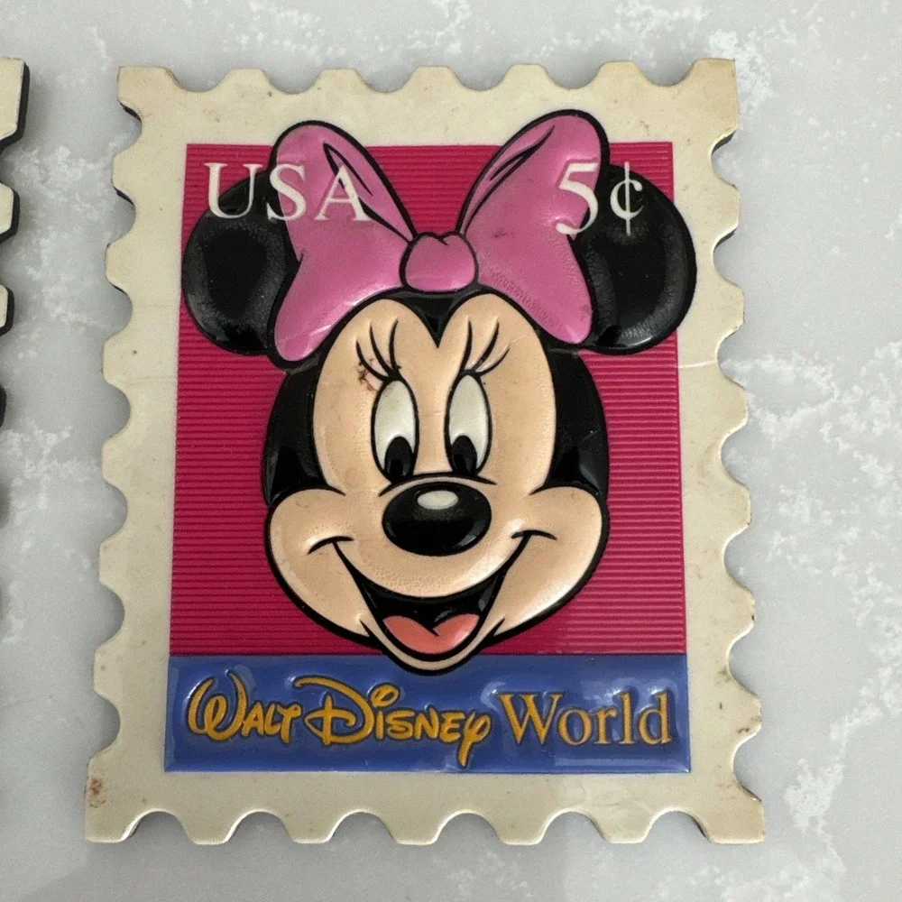 Vintage Minnie  & Mickey Mouse WALT DISNEY WORLD RUBBER REFRIGERATOR  MAGNETS
